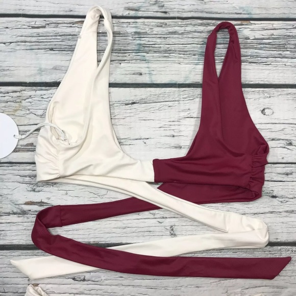 Tori Praver Bikini Set 2pc Brazilian Cheeky Bottom Wrap Bra Top Red White NEW - Picture 4 of 8